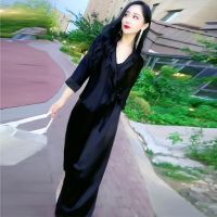 假两件连衣裙2021新款夏女设计感西装领系带中长款女神范显瘦裙子[15天内发货] 黑色 XL