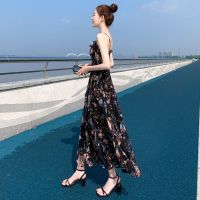 夏装2021新款碎花雪纺连衣裙法式吊带裙长裙修身显高显瘦气质裙子 图片色 S 95以下