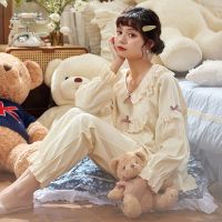 南方生活睡衣女春秋棉质长袖可爱公主风秋冬家居服套装2021年新款 0337套装 杏色 M 建议[80-105斤]