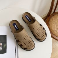 防滑耐磨洞洞鞋夏男士外穿拖鞋透气包头软底凉拖鞋个性潮流沙滩鞋 3524/卡其色 39 【标准正码】