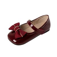女童公主鞋2021春秋新款软底小皮鞋洋气中大小女孩平底单鞋儿童鞋 酒红色 内长15.0cm 23码