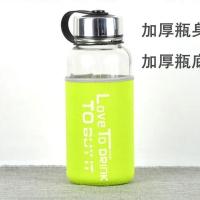 超大容量玻璃水杯男女耐热水杯太空杯便携水杯旅行杯子茶杯玻璃壶 绿色 600ML(送杯套+茶漏)