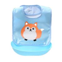 新款可拆式宝宝吃饭围兜儿童卡通印花饭兜婴儿防水防污围嘴围兜 蓝色狐狸