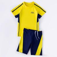 儿童泳衣男童泳裤分体套装小中大童防晒泡温泉速干透气游泳套装 黄色 XL(建议身高100-110cm)