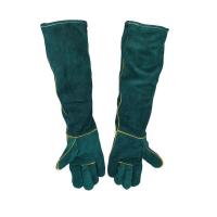 60cm长款牛皮手套防火线防烫电焊手套绿色园林园艺防抓咬宠物手套 60公分绿电焊