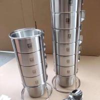 双立人不锈钢套装杯子茶水杯咖啡杯 大容量带手柄双层隔热防摔 四件套