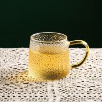 宿舍家用耐高温玻璃杯恒温情侣泡花茶水杯带盖勺微波可用锤纹杯子 320单杯