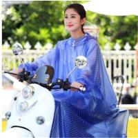 带袖雨衣电动车电瓶车加大加厚摩托车单人带袖透明雨披双帽檐 [带袖蓝色]加厚可拆卸双帽檐带面罩 3XL