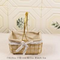 小花篮子铁艺手提金属藤编花盆野餐篮子ins花篮编织插花摆件客厅 金内衬长方中号 中