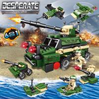 兼容乐高积木拼装益智玩具儿童6岁到12岁男孩子积木小颗粒指挥车 6合1巨炮战车1人偶153块 标配