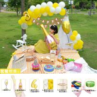 ins风户外野餐气球宝宝拍照道具儿童周岁生日场景布置装饰用品 野餐金色酒杯套餐