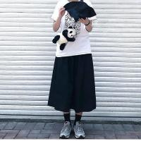 棉麻阔腿裤女2021新款夏季九分直筒裤宽松显瘦休闲百搭亚麻束脚裤 黑色半身裙 M 90-105