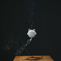 创意中式无相客厅陶瓷摆件禅意办公室倒流香居家檀香沉香工艺饰品 WD033+咖啡猫吊炉+60粒