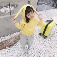 2021新款男女童装01-2-3-4岁女宝宝春装休闲三件套装婴儿秋季衣服 长耳朵黄 73码5-10个月(14-17斤)
