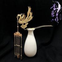 杳鸢手作 立体凤凰发簪汉服新娘发饰狄髻头面婚礼侧凤配挑牌流苏 凤羽发钗一支