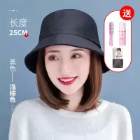 渔夫帽带假发一体时尚女圆脸短发春夏季时尚短卷发仿真自然可拆卸 四季渔夫帽黑色-短发-浅棕色