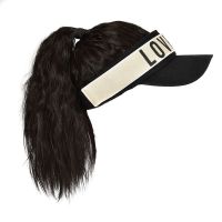 假发女长发假发帽子一体时尚全头套式羊毛卷夏遮阳马尾假发鸭舌帽 loved字母帽[棕黑色玉米卷]