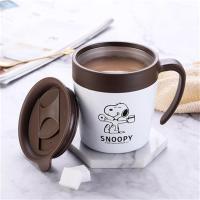 史努比304不锈钢马克杯ins风保温咖啡杯女带盖办公杯男喝水杯子 白色KF001 400ML