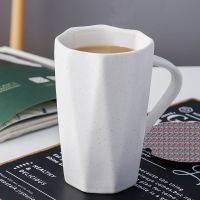 耐热陶瓷杯带盖勺北欧马克杯情侣杯520暖暖咖啡杯加热恒温垫水杯 几何白款(无盖子无勺子+