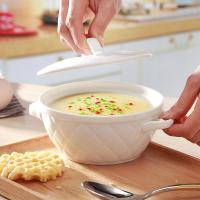 陶瓷隔水炖盅 微波炉蒸蛋碗带盖家用小号燕窝甜品双耳蒸汤盆 6英寸双耳炖盅带陶瓷盖收藏送小勺