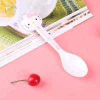 儿童碗学生碗宝宝吃饭碗盘勺防摔套装仿瓷碗耐高温Kitty猫脸卡通 KT粉蝴蝶结勺子