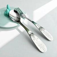 304不锈钢儿童叉子不伤嘴短柄家用餐叉吃饭勺子水果叉餐具套装 卡通勺叉套装