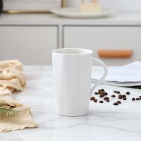 杯子陶瓷个性创意潮流马克杯带盖勺喝水杯家用男女简约送老师茶杯 纯白色-(单杯无盖勺)