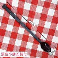 一次性勺子塑料长柄加厚卡通奶茶加长勺商用水果捞勺子烧仙草勺子 23厘米小熊勺黑色100支