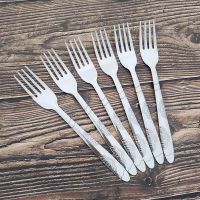 不锈钢吃饭叉子 家用成人铁叉子长柄西餐叉意面牛排叉蛋糕水果叉 加厚蝴蝶叉子 5支装