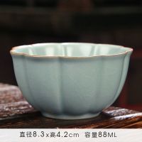汝窑茶杯开片可养个人杯汝瓷主人杯大号陶瓷品茗杯功夫茶杯天青色 RY花瓣杯