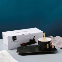 北欧ins 陶瓷咖啡杯碟套装下午花茶点心办公室家用潮流描金小奢华 钻石黑色咖啡杯（杯+勺+盘）