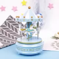 旋转木马音乐盒梦幻八音盒七彩投影发光女生女孩生日礼物装饰摆件 蓝色旋转木马-小号