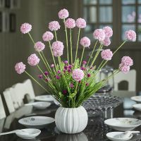 客厅餐桌装饰桌摆花床头柜仿真布花盆栽卧室仿真花假花样板房摆件 粉可爱+白圆瓷瓶