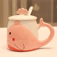 创意个性马克杯带盖带勺可爱潮流陶瓷杯清新简约情侣卡通大肚杯子 粉色(普通盒)