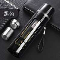 大容量男女高档玻璃杯泡茶水杯便携提绳防摔塑玻杯办公车载杯子 黑色 [短网茶隔]420ml无提绳