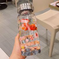 超大容量果茶杯高硼硅玻璃杯学生户外便携健身杯防爆1000ml带刻度 涂鸦钢盖1000ml-粉色(带茶隔) 单杯子