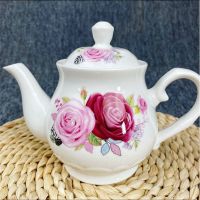 陶瓷冷水壶大容量泡茶壶家用花茶壶过滤壶茶餐厅办公室耐高温瓷器 花开玫瑰(450毫升) 拍下送红绳