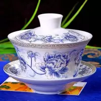 景德镇特大号陶瓷盖碗青花瓷敬茶杯三泡炮台八宝茶碗三才碗马蹄饭 描金牡丹-200cc盖碗[亏本冲量]