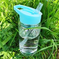 小靓仔防摔塑料儿童壶吸管水杯带杯套创意水杯子便携男女学生韩版 [加厚透明蓝]480ml+送杯刷