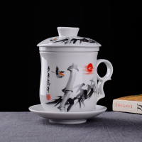 [亏本冲量]陶瓷带盖过滤办公室泡茶杯青花瓷内胆茶水分离个人杯 步步高升