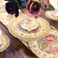 花瓶垫子布艺餐垫杯垫欧式桌垫隔热垫餐桌垫花瓶垫布烟灰缸茶杯垫 祥云-红色 圆形(直径12.5cm)