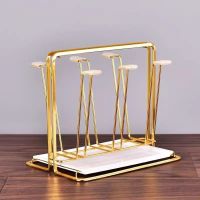 创意家用杯架水杯架沥水杯子架玻璃杯架子倒挂挂架水杯收纳置物架 镀金架含白盘[送胶套]