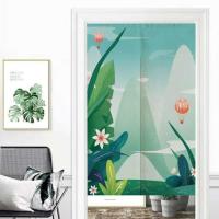 北欧风棉麻门帘卧室隔断帘清新动物植物门帘隔断布艺门帘卧室门帘 热气球丛林 宽65-长70(整片送伸缩杆)