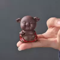 宇轩紫砂茶宠创意指尖小五福猪花盆摆件手工可养茶艺茶玩鱼缸造景 指尖窑变五福猪之小财猪红