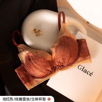 性感内衣女小胸聚拢调整型无钢圈上托防下垂收副乳蕾丝文胸套装 M208/单件/妆红色 32/70A