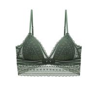 无钢圈内衣女性感蕾丝薄款聚拢文胸三角杯大胸显小夏季 单件/套装 墨绿单件文胸 S码(适合32ABC)
