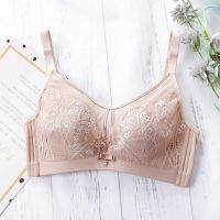 水晶杯深v型聚拢文胸防下垂性感超薄内衣女大胸显小网纱大码胸罩 豆沙[单件] 34/75B