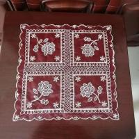 厂家销售时尚简约家用方桌盖巾床头柜微波炉洗衣机多用防尘布 45X45方酒红玻璃纱绣 多尺寸多款式多颜色