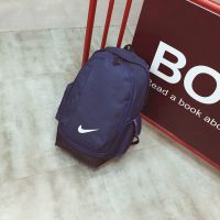 双肩背包男韩版校园高中大小学生帆布书包女户外旅行大容量电脑包 藏蓝小勾 无赠品