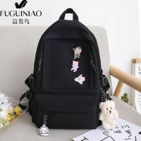 富贵鸟新款书包女学生韩版古风高中双肩包超火校园原宿初中背包包 黑色 单包(没有徽章挂件)